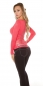 Preview: Feinstrick-Pullover mit sexy Rückenansicht in coral