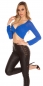 Preview: Bauchfreies Langarmshirt mit Knoten-Verzierung - royalblau
