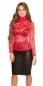 Preview: Transparentes Spitzen Langarm-Shirt in rot