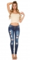Preview: Sexy Skinny-Jeans im Used-Look mit Strassverzierung - jeansblau