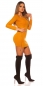Preview: Elegantes Feinstrick-Minikleid mit Strass-Träger - senfgelb