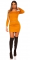 Preview: Elegantes Feinstrick-Minikleid mit Strass-Träger - senfgelb