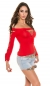 Preview: Langarmshirt mit sexy Rissen in rot