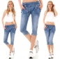Preview: Capri-Jeans mit diagonaler Knopfleiste und Zipper in blau