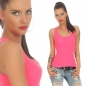 Preview: Tailliertes Feinripp-Top in neonpink