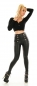 Preview: Thermo-Leggings im Wetlook mit Zierknopf-Leiste - schwarz