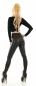 Preview: Thermo-Leggings im Wetlook mit Zierknopf-Leiste - schwarz
