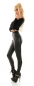 Preview: Thermo-Leggings im Wetlook mit Zierknopf-Leiste - schwarz