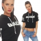 Preview: Bauchfreies Kapuzen-Shirt großem Schrift-Print - schwarz