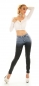 Preview: Freche Bicolor Disigner Jeans mit auffälligen Absteppungen in black & blue