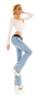 Preview: Modische Bootcut-Jeans mit Stretch-Gürtel in light blue