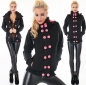 Preview: Tailliert Sweatjacke mit XXL-Kontrast-Knöpfe in schwarz / neonpink