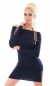 Preview: Longpullover mit XXL-Rollkragen und Glamour-Zippern in dunkelblau