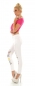 Preview: Sexy Stretch Jeans im Used-Look mit bunten Schrift-Prints - weiß