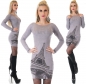 Preview: Tailliert geschnittener Longpullover mit Glamour-Schriftzug in stone