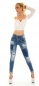 Preview: Slim Fit Röhren Jeans mit Patches-Applikationen in blue washed