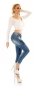 Preview: Slim Fit Röhren Jeans mit Patches-Applikationen in blue washed