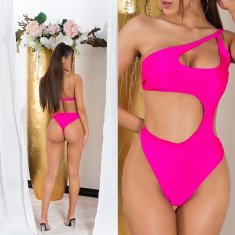 Exklusiver Sexy Monokini mit Cutouts und Softcups - pink