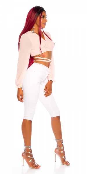 Moderne Capri-Jeans im Used-Look - weiß