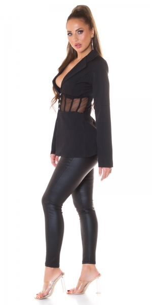Blazer-Jacke mit transparenten Mesh-Einsätzen - schwarz