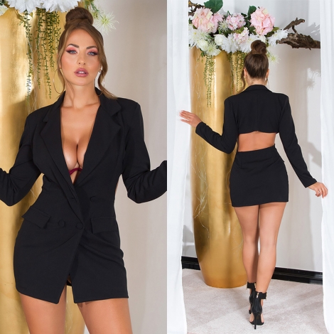 Süsses Minikleid in Blazer-Look mit Rücken-Cutout - schwarz