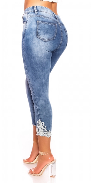 Sexy 7/8 Skinny-Jeans mit Spitzen-Verzierung- blue washed