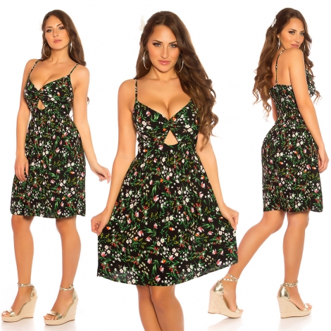 Süßes Minikleid mit Blümchen-Print - schwarz