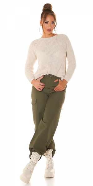 Moderne High Waist Hose im Cargo-Look - khaki