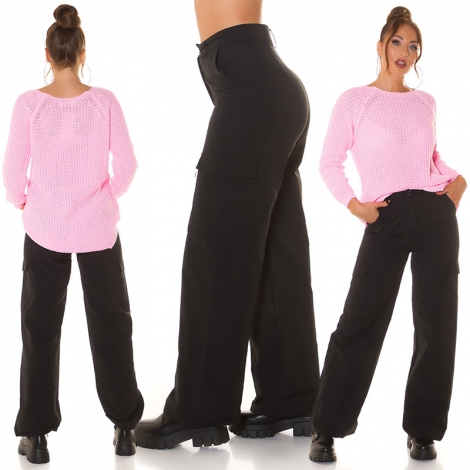 Moderne High Waist Hose im Cargo-Look - schwarz