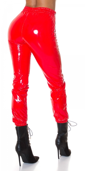 Sexy glänzende Latexlook Hose in rot