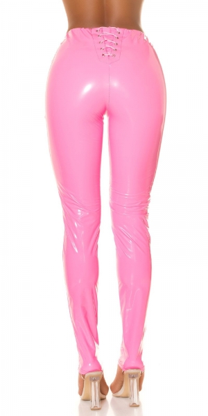 Heiße Hose im Latexlook mit Zierschnürung in neonpink
