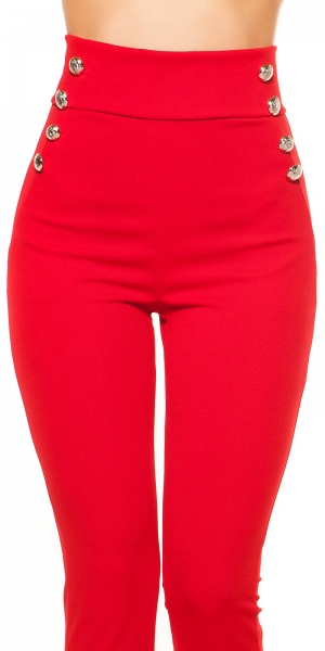 Elegante High Waist Hose  mit Zierknopf-Leiste - rot