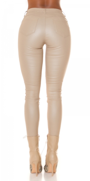 Sexy High Waist Lederlook Hose - beige