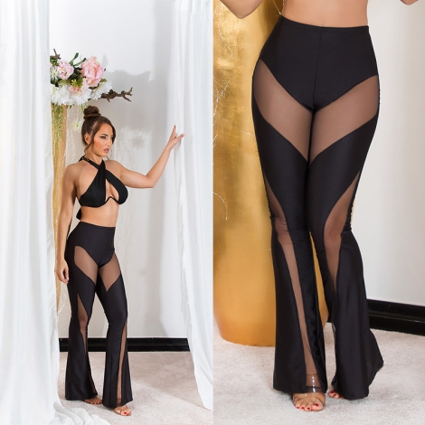 Exklusive Schlag Hose mit sexy Transparent-Einsätzen in schwarz