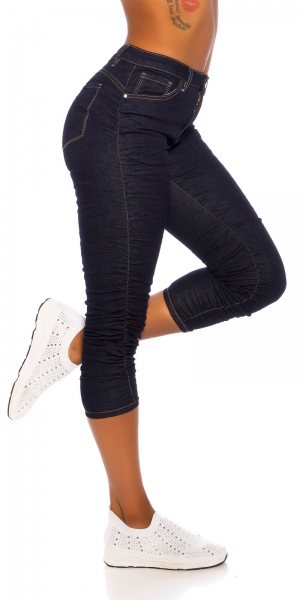 Capri Stretch-Jeans mit modischen Raffungen - dark blue
