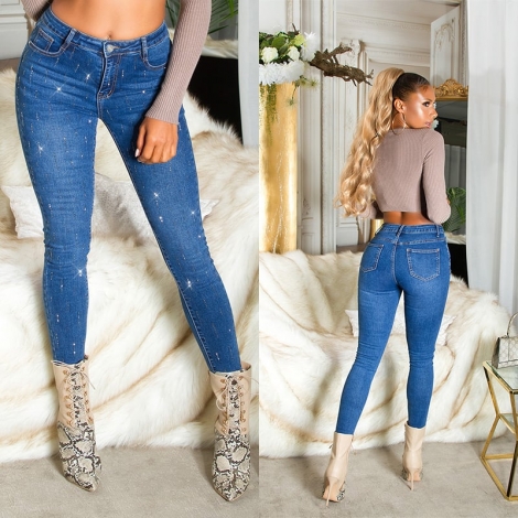 Push Up Jeans mit Strass-Verzierung - jeansblau