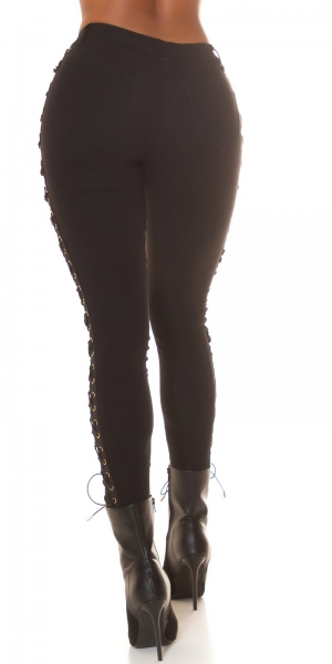 Sexy Stretch-Hose mit raffinierten Schnürrung - schwarz