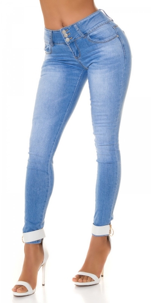 High Waist Skinny Jeans mit modischer Schleifen-Verzierung - blue washed