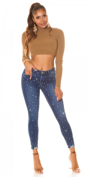Vintage-Jeans mit Push Up Effekt und Glitzereffekten in blue washed