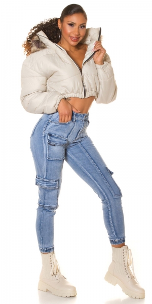 High Waist Jeans im Cargo-Design mit Pattentaschen - blue washed
