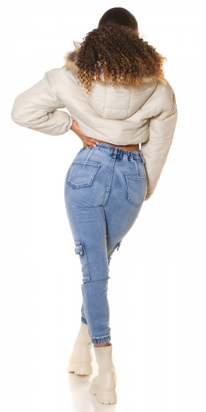 High Waist Jeans im Cargo-Design mit Pattentaschen - blue washed