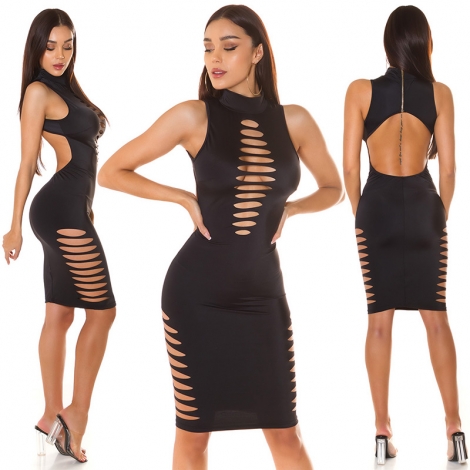 Tailliertes Midikleid mit sexy Cutouts - schwarz