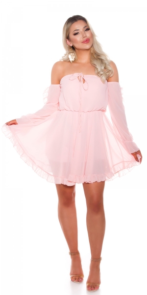 Süsses Babydoll-Minikleid aus zarten Chiffon - rosa