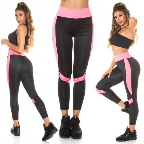 Figurbetonte Fitness-Leggings mit Kontrasteinsätzen - schwarz/neonpink