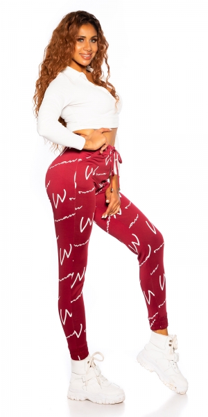 Sportliche Freizeithose mit Schriftzug-Prints - bordeaux