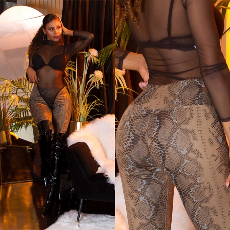 Sexy Wetlook Leggings im Snake-Look - cappuccino