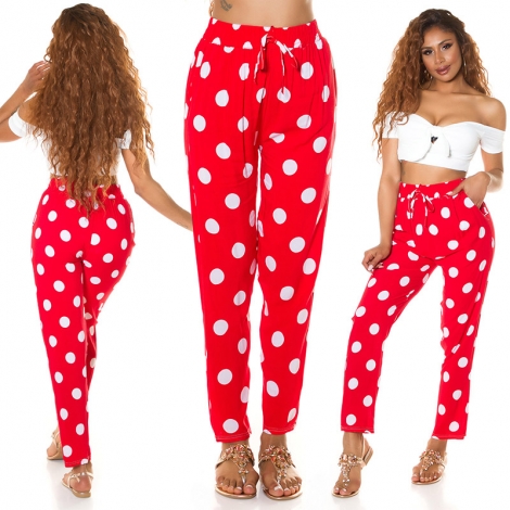 Legere Sommer Stoffhose im Punkten - rot