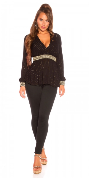 Elegantes Langarmshirt mit Wickel-Ausschnitt - schwarz
