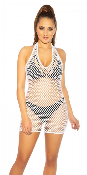 Ärmelloses Netz-Minikleid in weiß