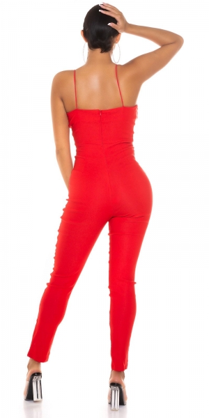 Sexy Overall mit tiefen V-Ausschnitt und Spaghetti-Trägern - rot